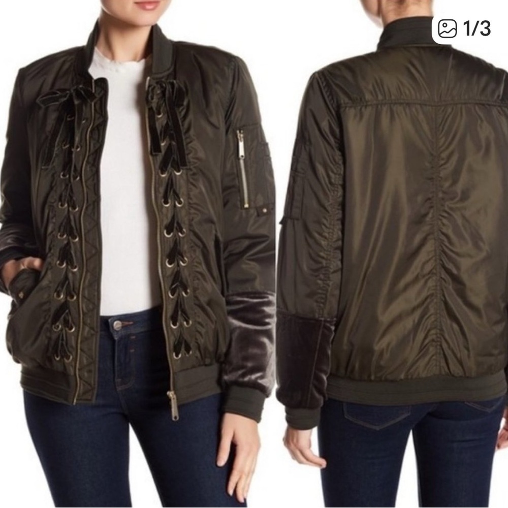 SAM EDELMAN | BLACK LACE UP BOMBER STYLE JACKET / COAT SZ SMALL